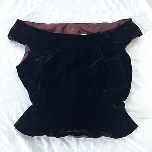 90’s Goth Black Velvet Off The Shoulder Women's Blouse